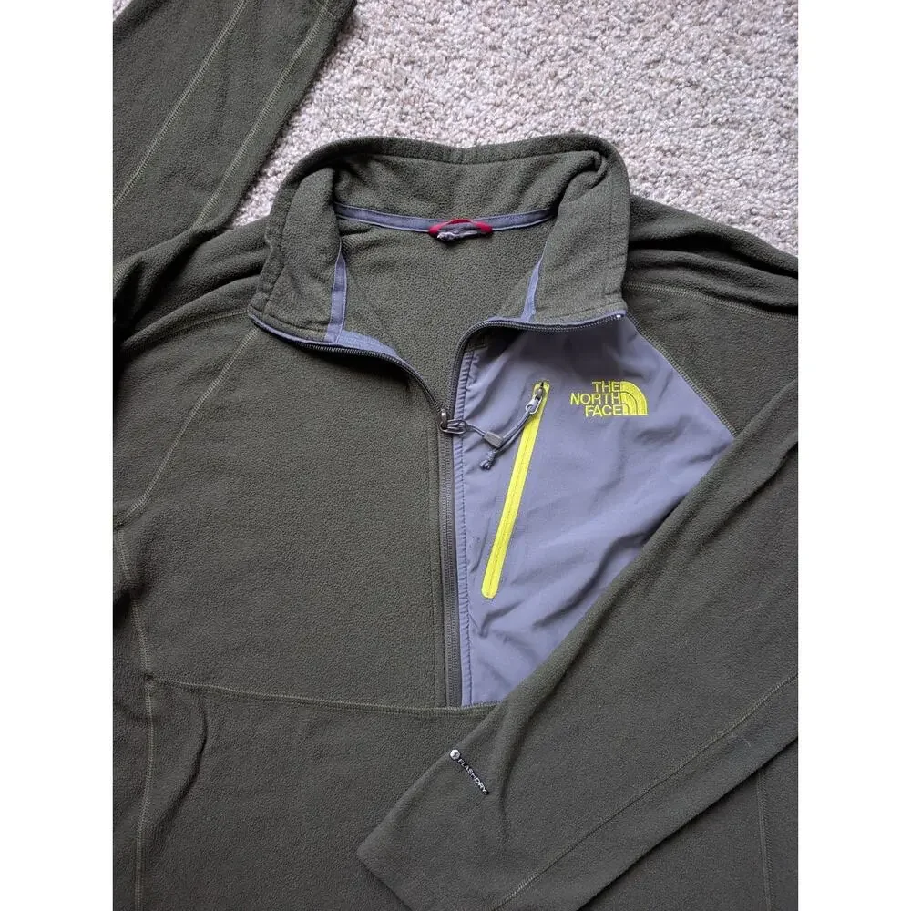 The North Face Men's 1/4 Zip Fleece Pullover Green Gray FlashDry Outdoor Hiking